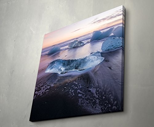 Leinwandbild quadratisch 90x90cm Eisscholle am schwarzen Strand