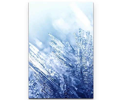Leinwandbild 90x60cm Fotografie - Eiskristalle und eisblauer Hintergrund
