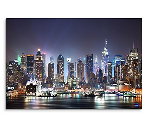 Modernes Bild 120x80cm Urbane Fotografie - New York City Skyline mit Hudson River