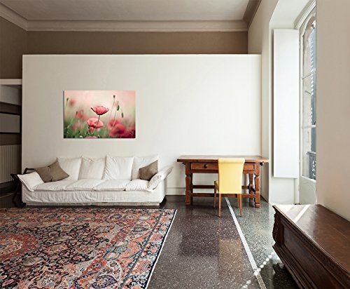 120x80 cm - Mohnblumen in der Blüte! Nahaufnahme Mohnblume! Frühling zu Hause oder im Büro - Bild auf Keilrahmen modern stilvoll - Bilder und Dekoration