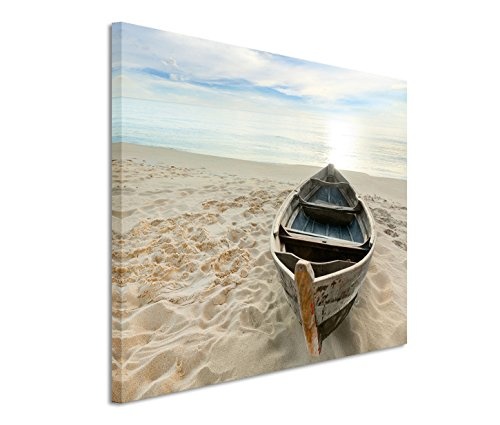 Modernes Bild 90x60cm Landschaftsfotografie - Einsames Boot am Sandstrand