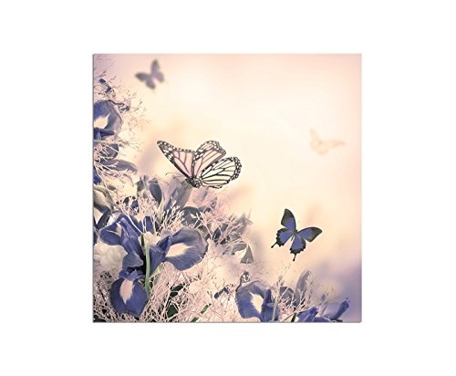 80x80cm - Schwertlilie Iris Schmetterlinge - Bild auf Keilrahmen modern stilvoll - Bilder und Dekoration