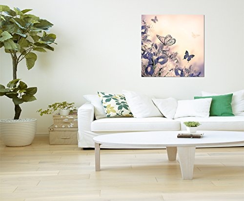 80x80cm - Schwertlilie Iris Schmetterlinge - Bild auf Keilrahmen modern stilvoll - Bilder und Dekoration
