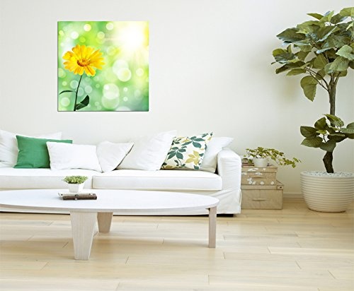 80x80cm - Blume Frühling gelb abstrakt - Bild auf Keilrahmen modern stilvoll - Bilder und Dekoration