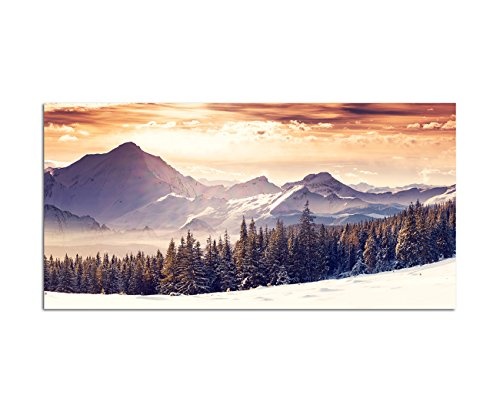 120x60cm - Winterlandschaft Schnee Berge Wald - Bild auf...