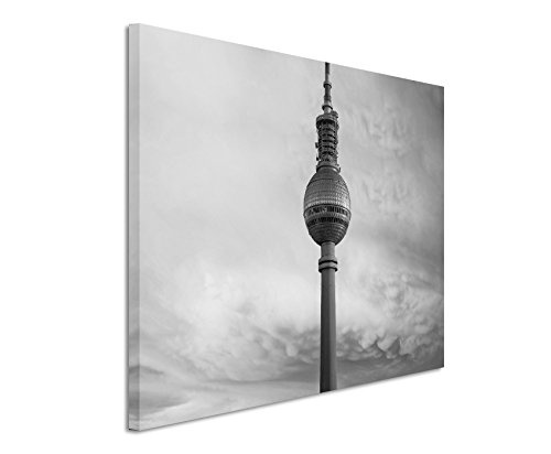 50x70cm Wandbild Fotoleinwand Bild in Schwarz Weiss Fernsehturm Berlin