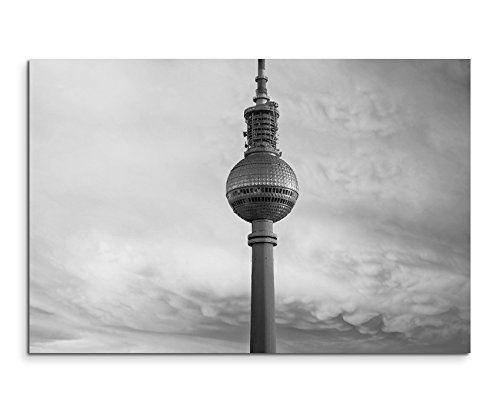 50x70cm Wandbild Fotoleinwand Bild in Schwarz Weiss Fernsehturm Berlin