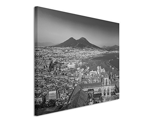 50x70cm Wandbild Fotoleinwand Bild in Schwarz Weiss Stadt Napoli (Neapel) Sonnenuntergang