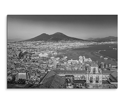 50x70cm Wandbild Fotoleinwand Bild in Schwarz Weiss Stadt Napoli (Neapel) Sonnenuntergang