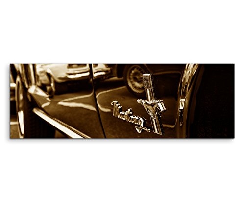 150x50cm Wandbild Panorama Fotoleinwand Bild in Sepia Emblem Ford Mustang Oldtimer II