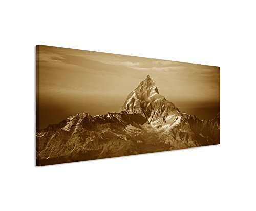 150x50cm Wandbild Panorama Fotoleinwand Bild in Sepia Natur Himalaya-Gebirge