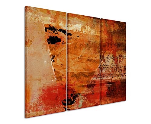 130x90 cm 3teiliges Leinwandbild Abstraktes Wandbild ! Fotoleinwand rot orange beige gemalt Grunge