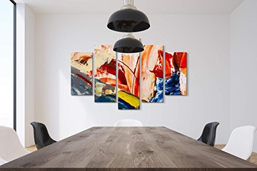 5 teiliges Wandbild auf Leinwand (Gesamtmaß: 150x100cm) Abstraktes Bild - Pinselstriche