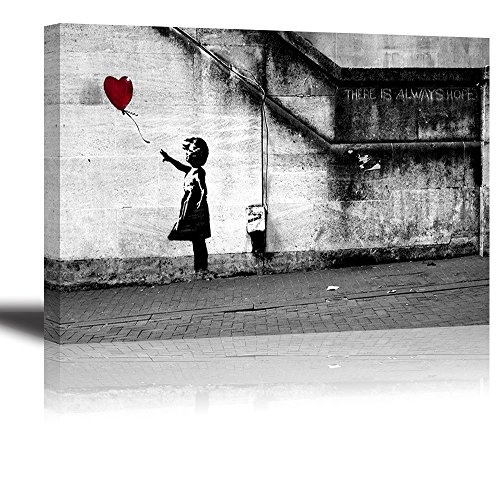 Banksy Leinwand PIY Painting Wasserdichte Wandbild Kunstdrucke auf Leinwand "There is always hope" Mädchen Rot Ballon Malerei Wanddeko Wohnzimmer Schlafzimmer Zimmer 30x40 cm einteilig