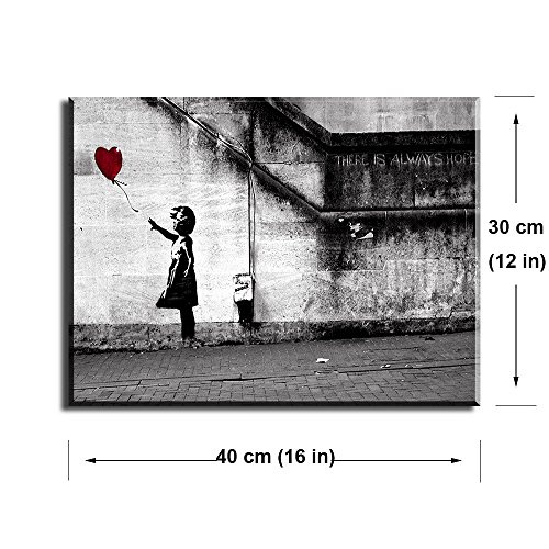 Banksy Leinwand PIY Painting Wasserdichte Wandbild Kunstdrucke auf Leinwand "There is always hope" Mädchen Rot Ballon Malerei Wanddeko Wohnzimmer Schlafzimmer Zimmer 30x40 cm einteilig