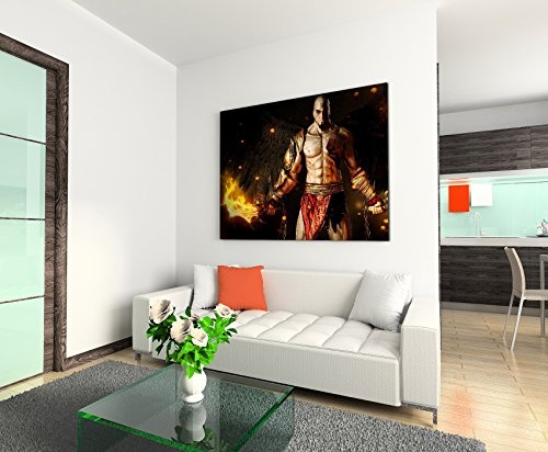 God of War Fire Wandbild 120x80cm XXL Bilder und Kunstdrucke auf Leinwand