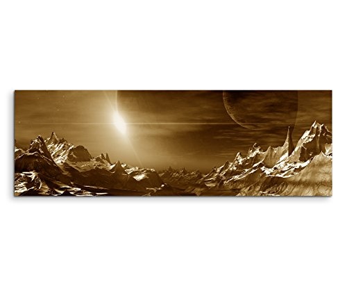 150x50cm Wandbild Panorama Fotoleinwand Bild in Sepia Computer Artwork Alien Planet