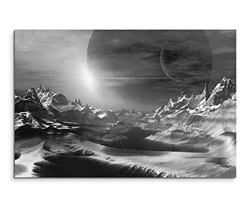 50x70cm Wandbild Fotoleinwand Bild in Schwarz Weiss Computer Artwork Alien Planet