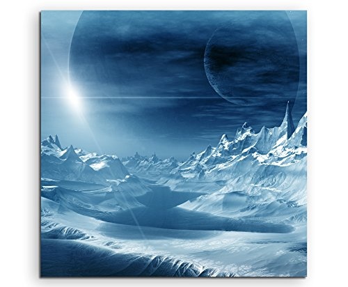 60x60cm Wandbild Fotoleinwand Bild in Blau Computer Artwork Alien Planet