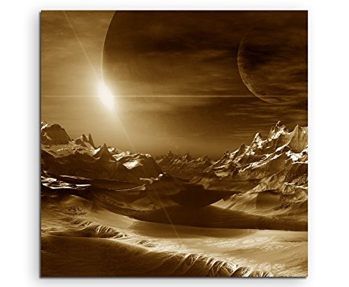 Sinus Art 60x60cm Wandbild Fotoleinwand Bild in Sepia Computer Artwork Alien Planet