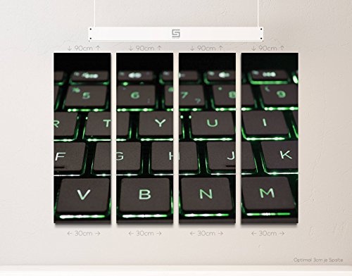 4 teiliges Canvas Bild 4x30x90cm Tastatur mit grünem Neonlicht