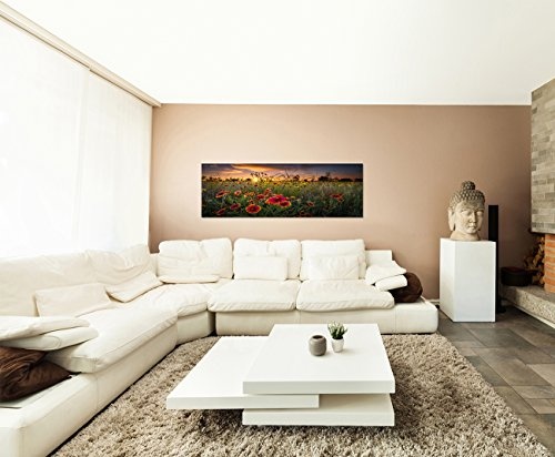 Wandbild auf Leinwand als Panorama in 120x40cm Blumenwiese Gräser Sommer Abenddämmerung