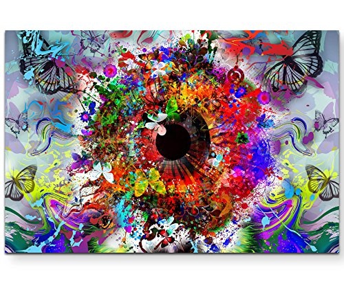 Leinwandbild 120x80cm Abstraktes Auge mit Schmetterlingen