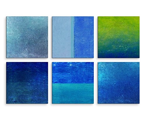 6 teilige moderne Bilderserie je 20x20cm - Abstrakt Grüntöne Blautöne