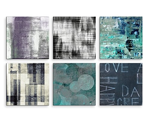 6 teilige moderne Bilderserie je 20x20cm - Abstrakt Love Happy Muster