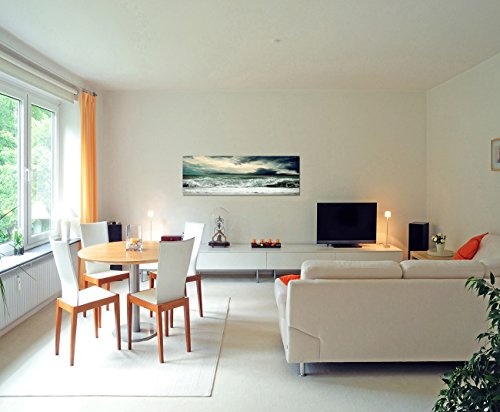 Wandbild auf Leinwand als Panorama in 120x40 cm Leinwandbild am Strand, wo sich Wellen bei Sturm brechen! Meer Wellen Sturm Wolkenhimmel! Kein Poster!!!