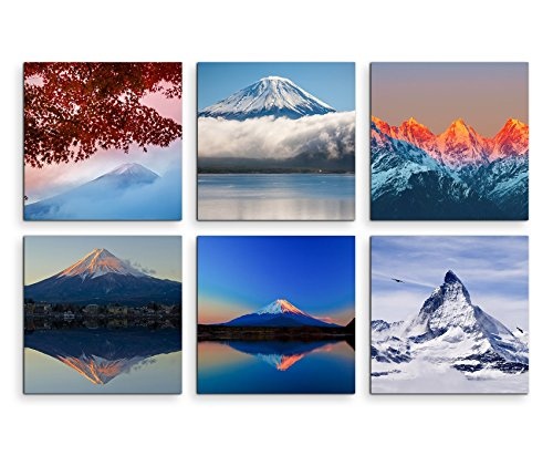 6 teilige moderne Bilderserie je 20x20cm - Japan Fuij Vulkan Natur