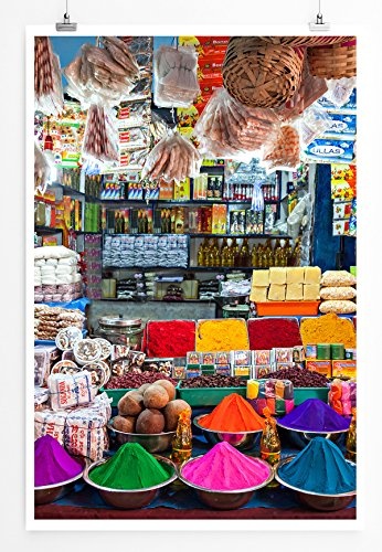 Best for home Artprints - Künstlerische Fotografie - Farbenfroher Marktstand in Indien- Fotodruck in gestochen scharfer Qualität