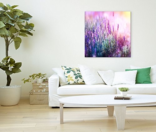 Fotokunst quadratisch 60x60cm Naturfotografie - Echte Lavendel oder Schmalblättrige Lavendel in der Sonne am blühen. Tolle Lila Farben.