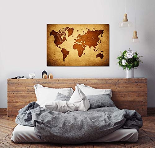 bestforhome 150x100cm Leinwandbild alte Weltkarte in braunen Farben Leinwand auf Holzrahmen