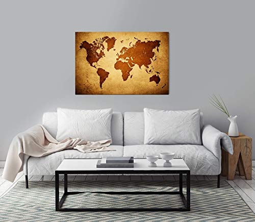 bestforhome 150x100cm Leinwandbild alte Weltkarte in braunen Farben Leinwand auf Holzrahmen