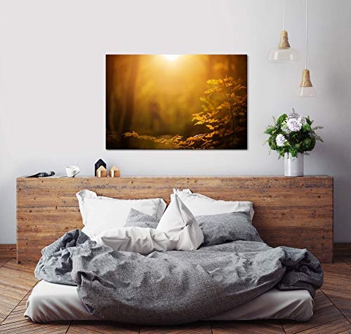 bestforhome 180x120cm Leinwandbild Herbstbild Wald mit Sonne in gelben Farben Leinwand auf Holzrahmen