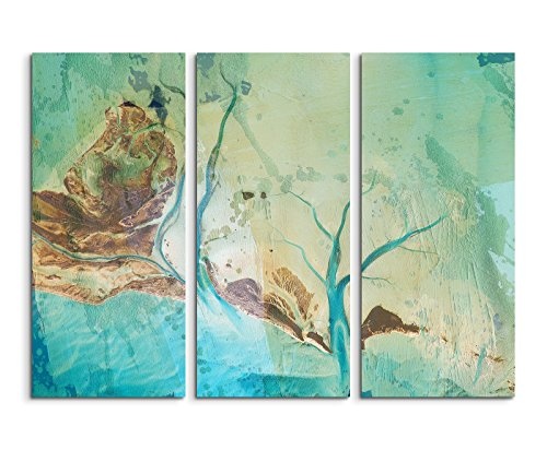 Abstrakte Kunst 130x90 cm 3teiliges Leinwandbild Fotoleinwand blau türkis braun grün gemalt! bestforhome