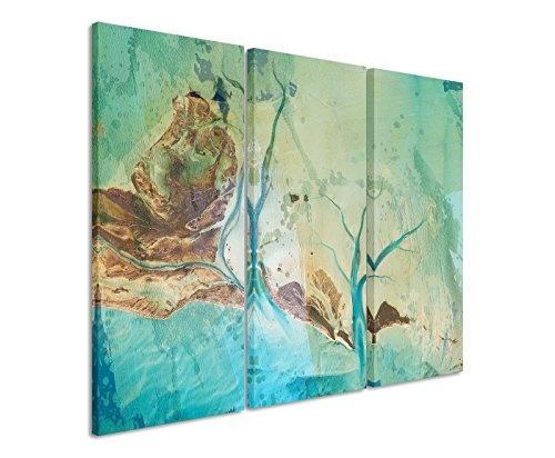 Abstrakte Kunst 130x90 cm 3teiliges Leinwandbild Fotoleinwand blau türkis braun grün gemalt! bestforhome