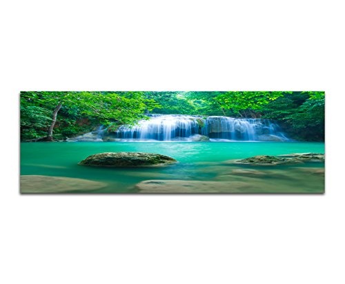 Wandbild auf Leinwand als Panorama in 120x40cm Leinwandbild Thailand Nationalpark mit Wasserfall im Jungle! Pure Natur in tollen Farben. Kein Poster!!!