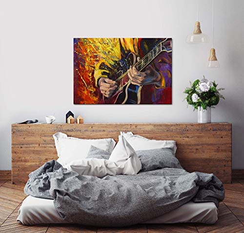 bestforhome 150x100cm Leinwandbild gemalt Gitarrenspieler in bunten Farben Leinwand auf Holzrahmen