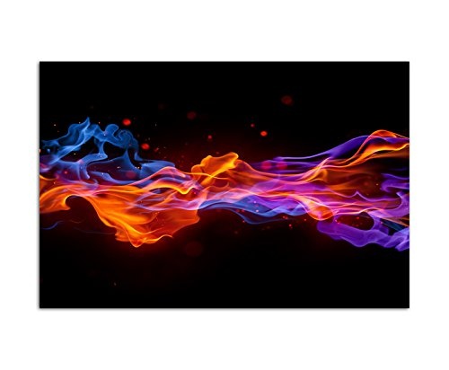 120x80 cm - Gasflamme in schönen Farben auf schwarzem Hintergrund, quer über das Bild!Feuer Flammen Hitze Formen - Bild auf Keilrahmen modern stilvoll - Bilder und Dekoration