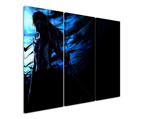 Leinwandbild 3 teilig Kurosaki_Ichigo_Mugetsu_Bleach_3x90x40cm (Gesamt 120x90cm) _Ausführung schöner Kunstdruck auf echter Leinwand als Wandbild auf Keilrahmen