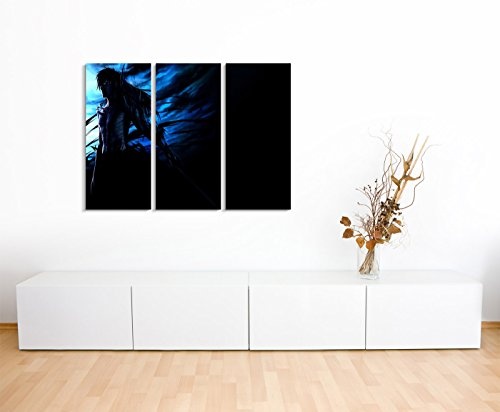 Leinwandbild 3 teilig Kurosaki_Ichigo_Mugetsu_Bleach_3x90x40cm (Gesamt 120x90cm) _Ausführung schöner Kunstdruck auf echter Leinwand als Wandbild auf Keilrahmen