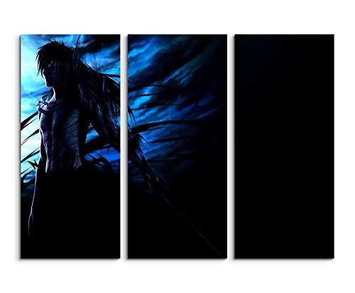 Leinwandbild 3 teilig Kurosaki_Ichigo_Mugetsu_Bleach_3x90x40cm (Gesamt 120x90cm) _Ausführung schöner Kunstdruck auf echter Leinwand als Wandbild auf Keilrahmen