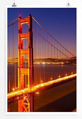 Best for home Artprints - Urbane Fotografie - Golden Gate Bridge bei Nacht- Fotodruck in gestochen scharfer Qualität