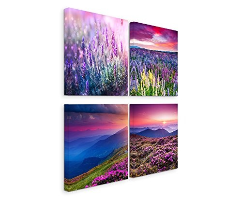 4 Bilder je 30x30cm Leinwandbilder Wasserfest Leinwanddruck Lavendel Blumenwiese Sommer Frühlingsgefühle Lila Farben zum verlieben!