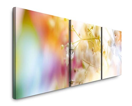 EAUZONE GmbH zarte Blüten in Pastell 220 x 70cm - 3 Bilder je 70x70cm Bild XXL Panorama Deko Wandbilder auf Leinwand