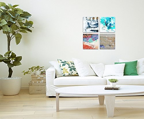 Exklusive Bilder auf Leinwand bespannt (4 Stück 60x60cm) - Abstrakt Serenity Pastell Mehrfarbig Expressiv
