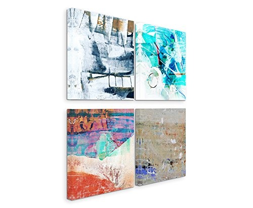 Exklusive Bilder auf Leinwand bespannt (4 Stück 60x60cm) - Abstrakt Serenity Pastell Mehrfarbig Expressiv