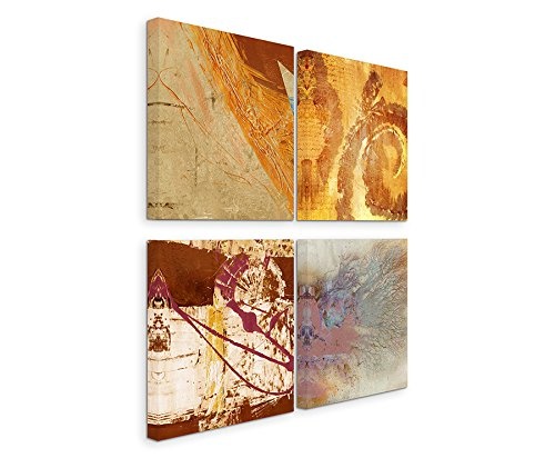 Exklusive Bilder auf Leinwand bespannt (4 Stück 60x60cm) - Abstrakt Oker Pastell Orange Brauntöne